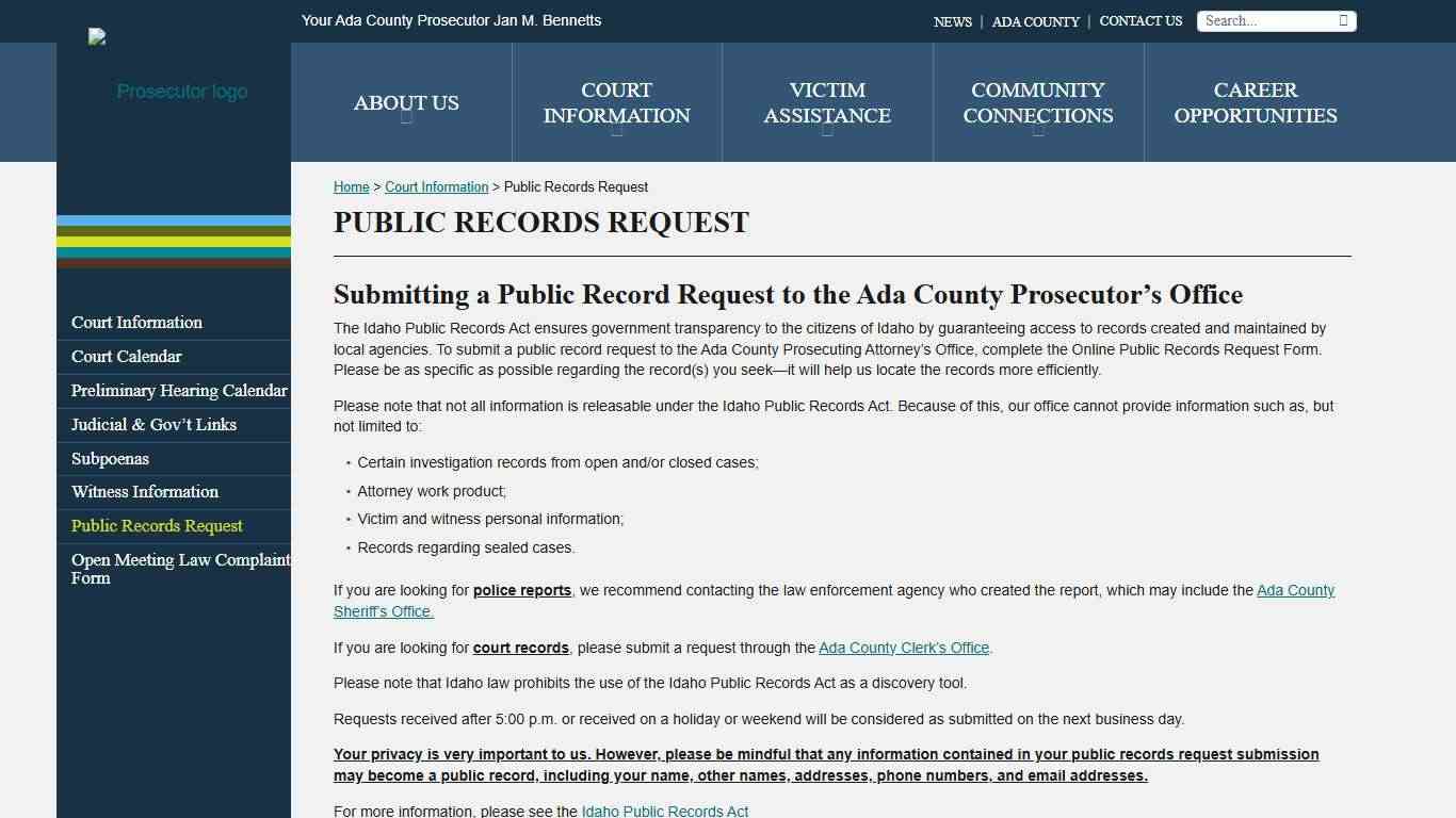 Public Records Request - Ada County Prosecutor
