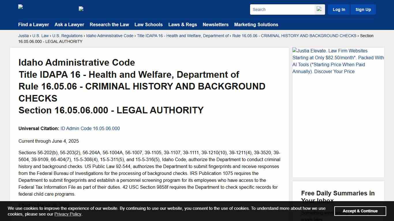 Idaho Administrative Code, Rule 16.05.06, Section 16.05.06.000 - LEGAL AUTHORITY Idaho Administrative Code Justia