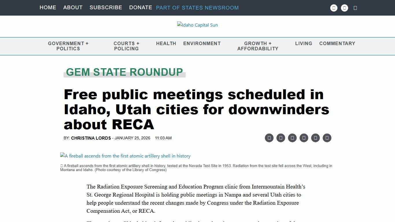 Free public meetings scheduled in Idaho, Utah cities for downwinders about RECA • Idaho Capital Sun